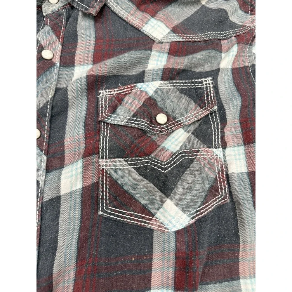 BKE Pearl Snap Shirt Plaid Thick Stitch Mens Size Large Athletic Fit Punk Grunge